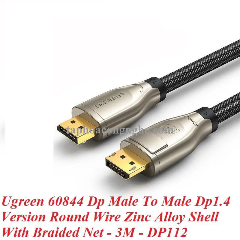 Ugreen 60844 3m cáp dp ra displayport 1.4 version hợp kim bọc lưới chống nhiễu màu đen DP112 30060844